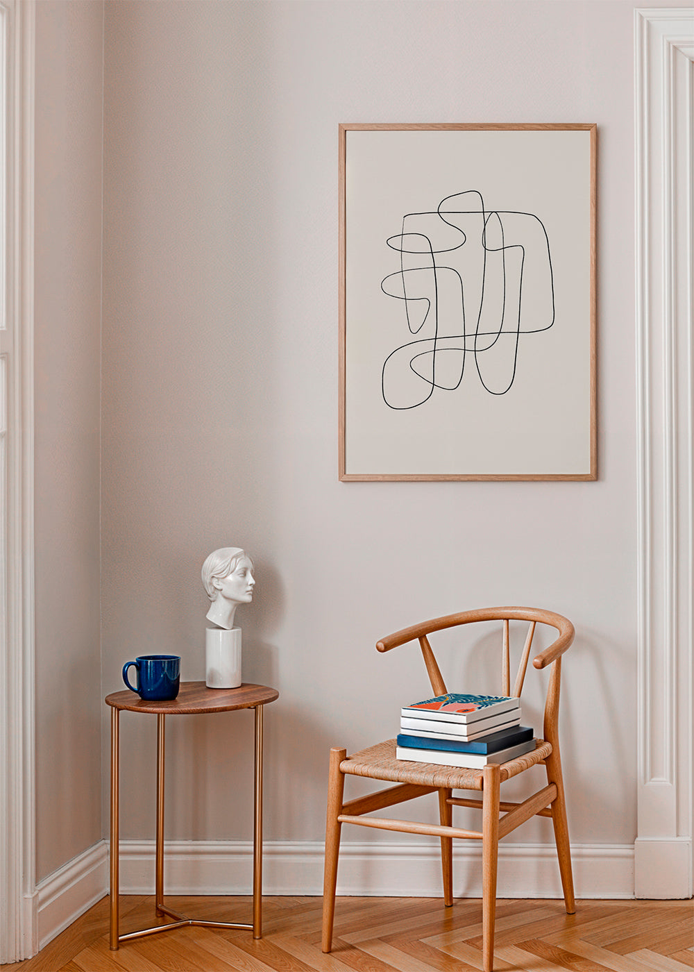 Minimalistisk design med kontinuerlig linje på beige bakgrund