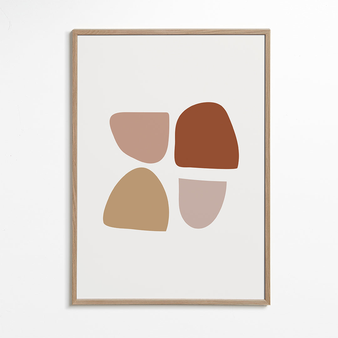 Minimalistisk poster med organiska beige och terrakotta former