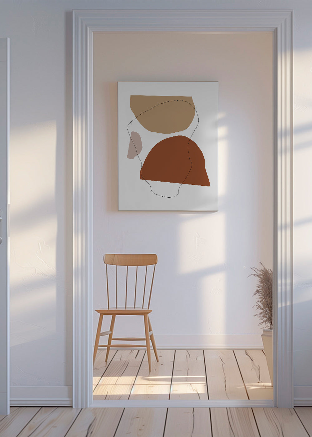 Abstrakt konst i terrakotta och beige