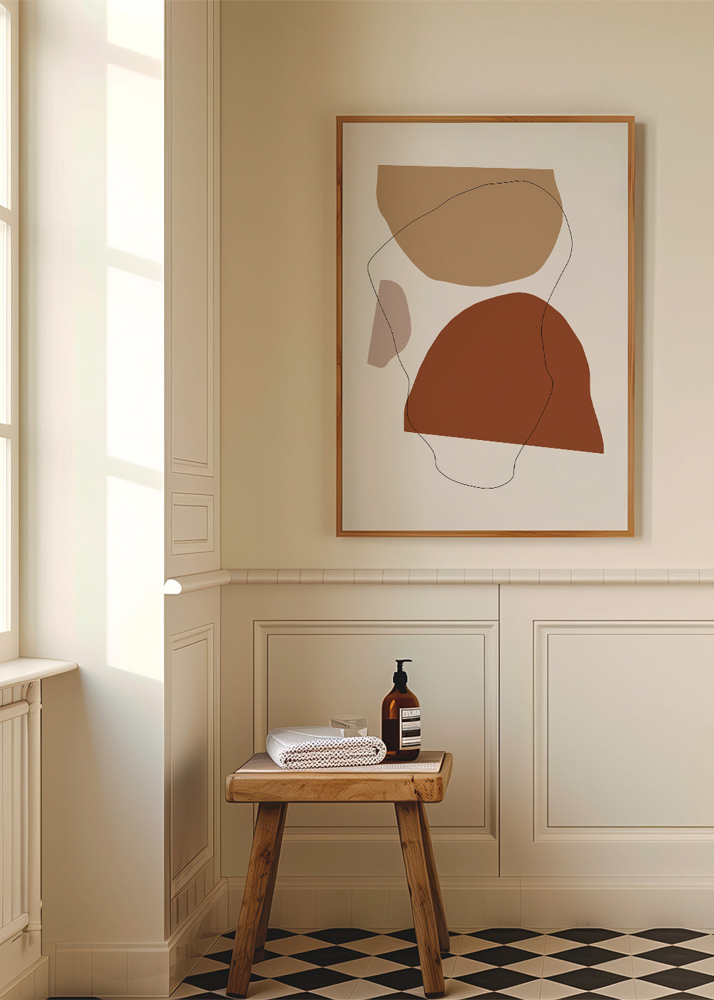 Abstrakt konst i terrakotta och beige