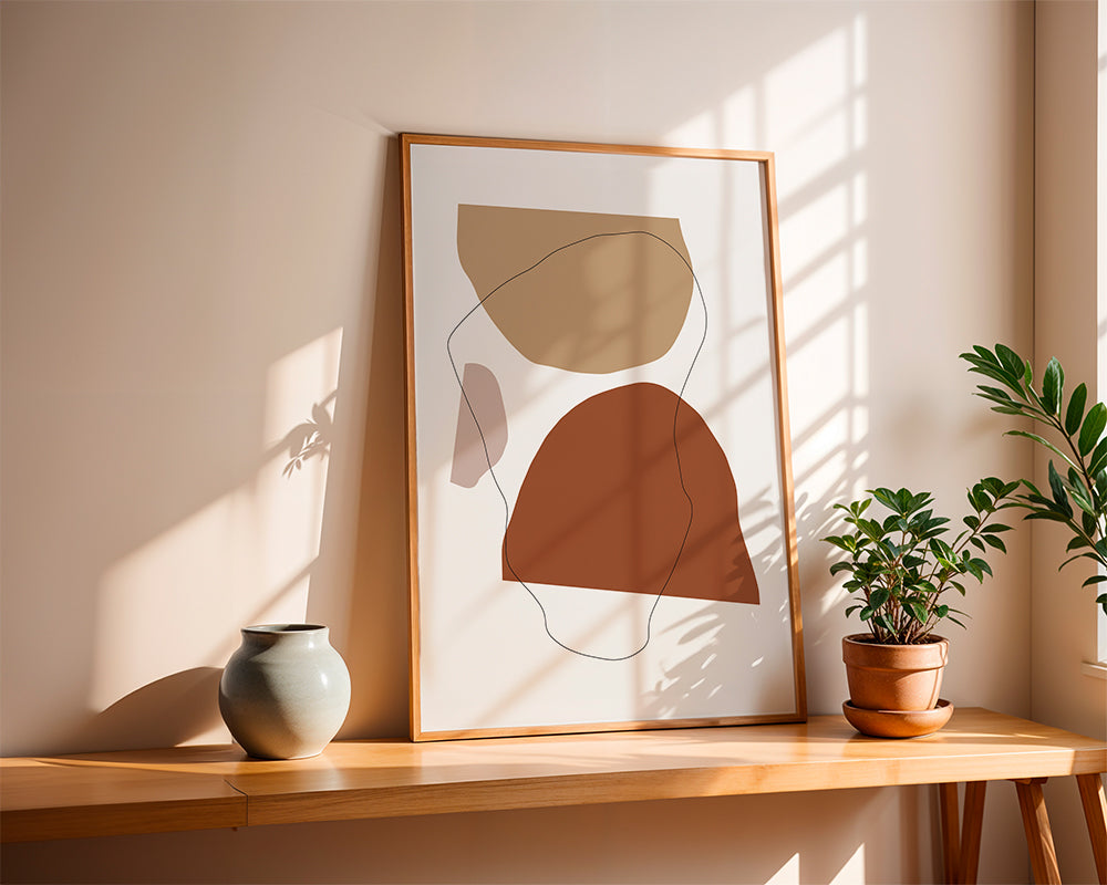 Abstrakt konst i terrakotta och beige