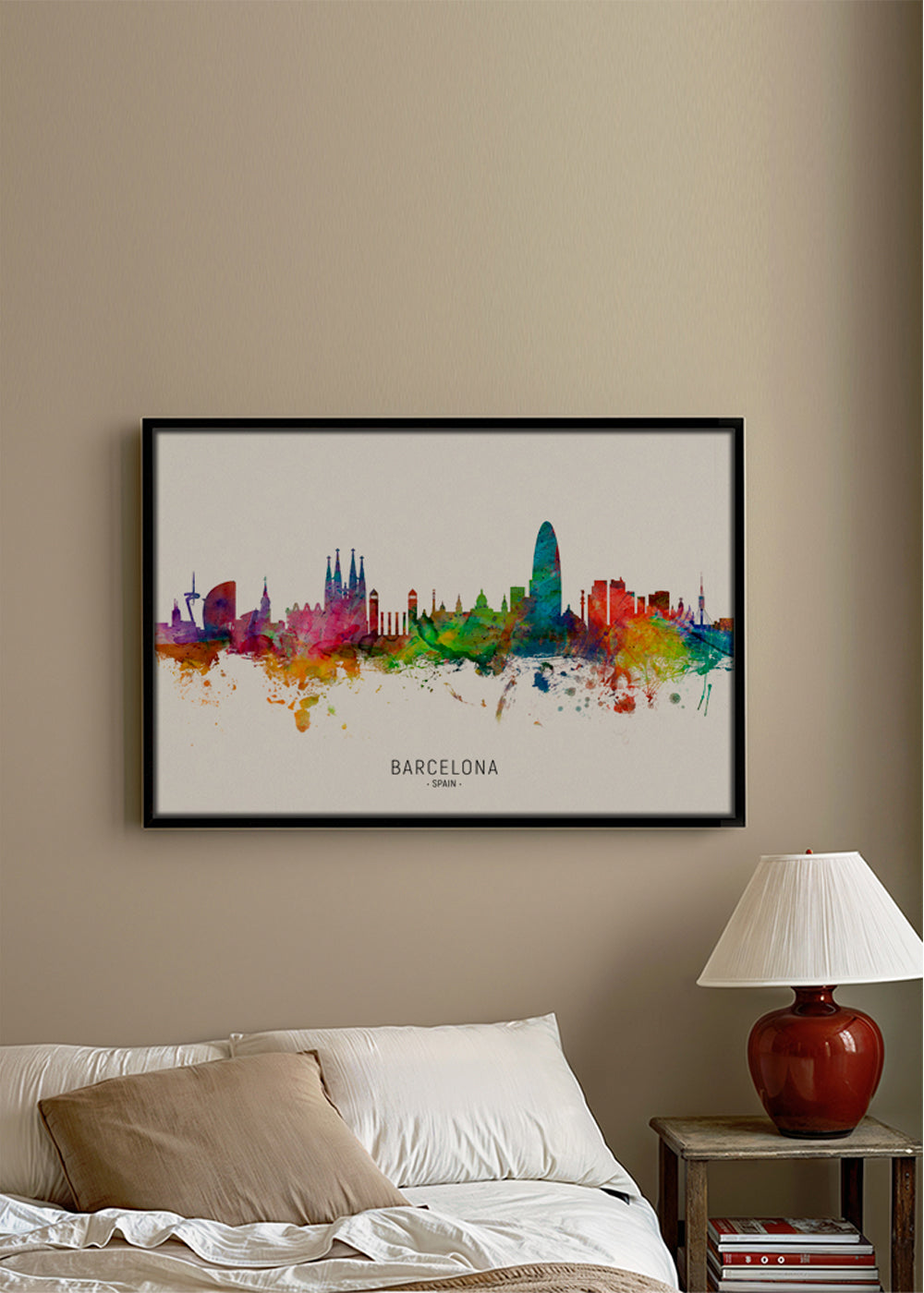 Kökskonst: Barcelona skyline akvarell