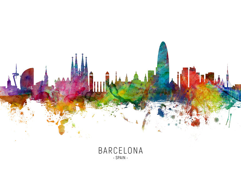 Kökskonst: Barcelona skyline akvarell