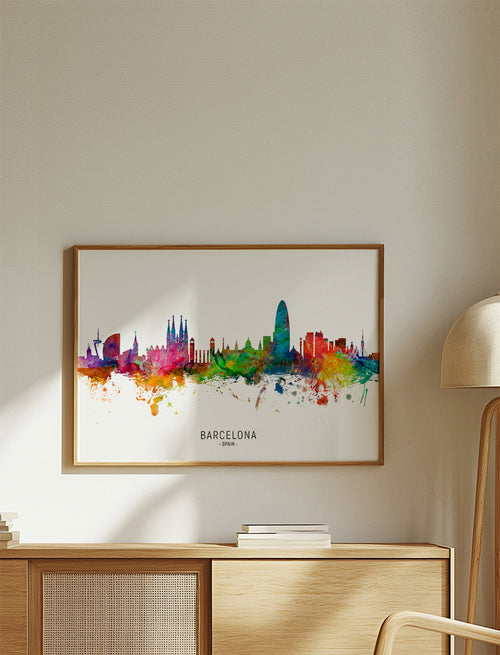 Kökskonst: Barcelona skyline akvarell