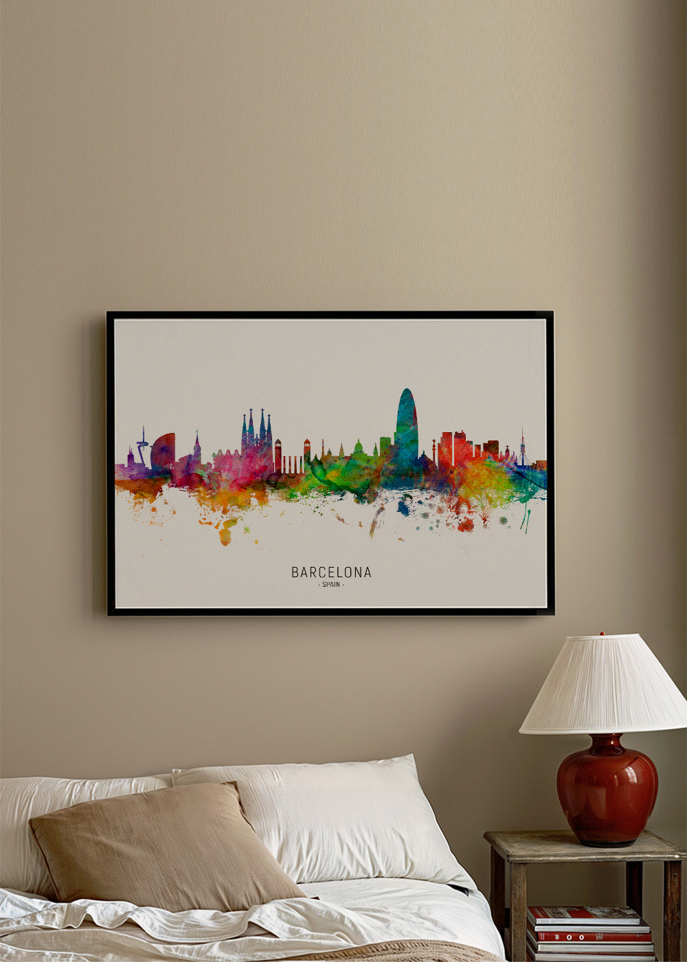 Kökskonst: Barcelona skyline akvarell