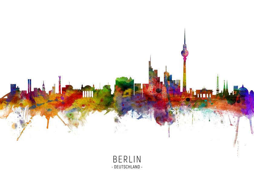 Reseaffisch Berlin skyline akvarell