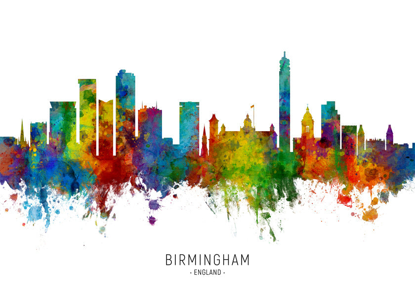 Stadsbild Birmingham akvarell färgexplosion