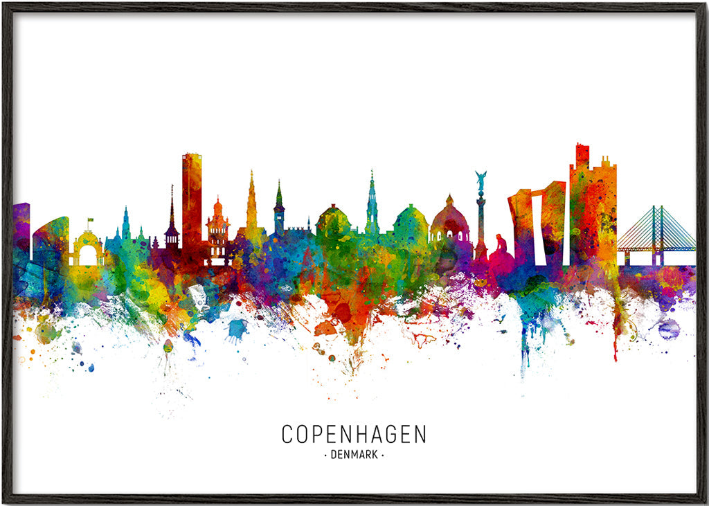 Kökskonst Köpenhamn skyline akvarell