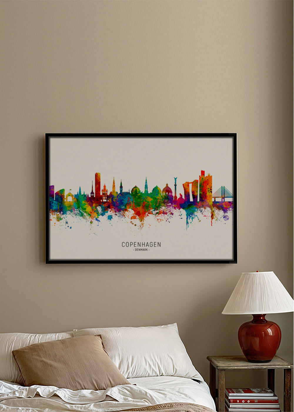 Kökskonst Köpenhamn skyline akvarell