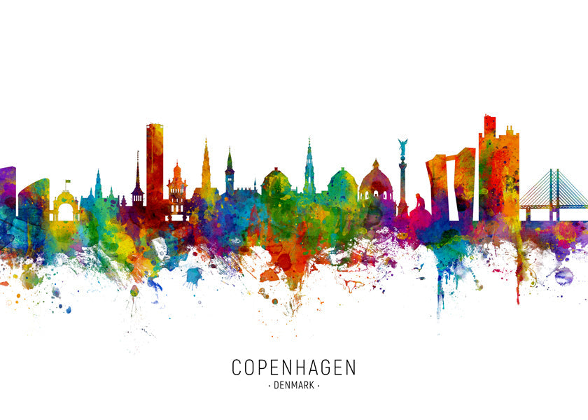 Kökskonst Köpenhamn skyline akvarell