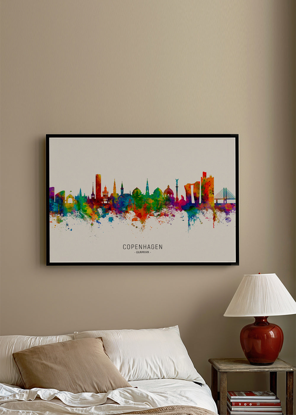 Kökskonst Köpenhamn skyline akvarell