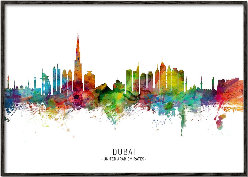 Stadstavla Dubai skyline akvarell
