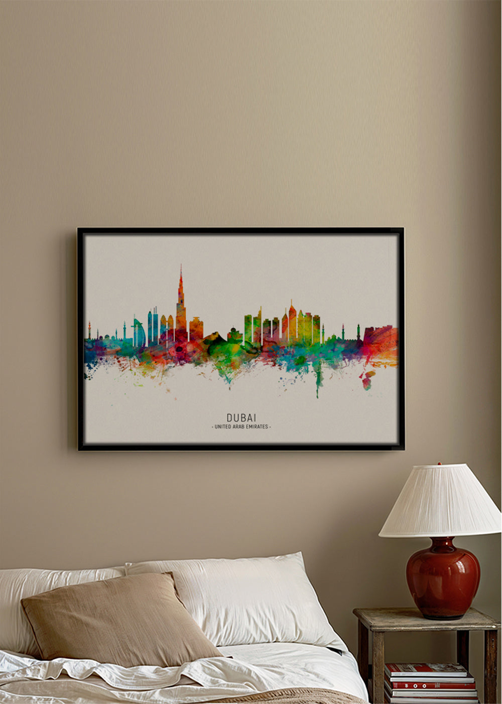 Stadstavla Dubai skyline akvarell