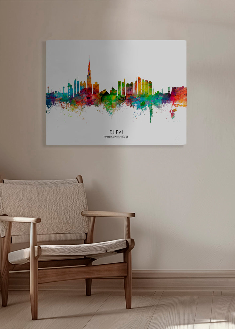 Stadstavla Dubai skyline akvarell