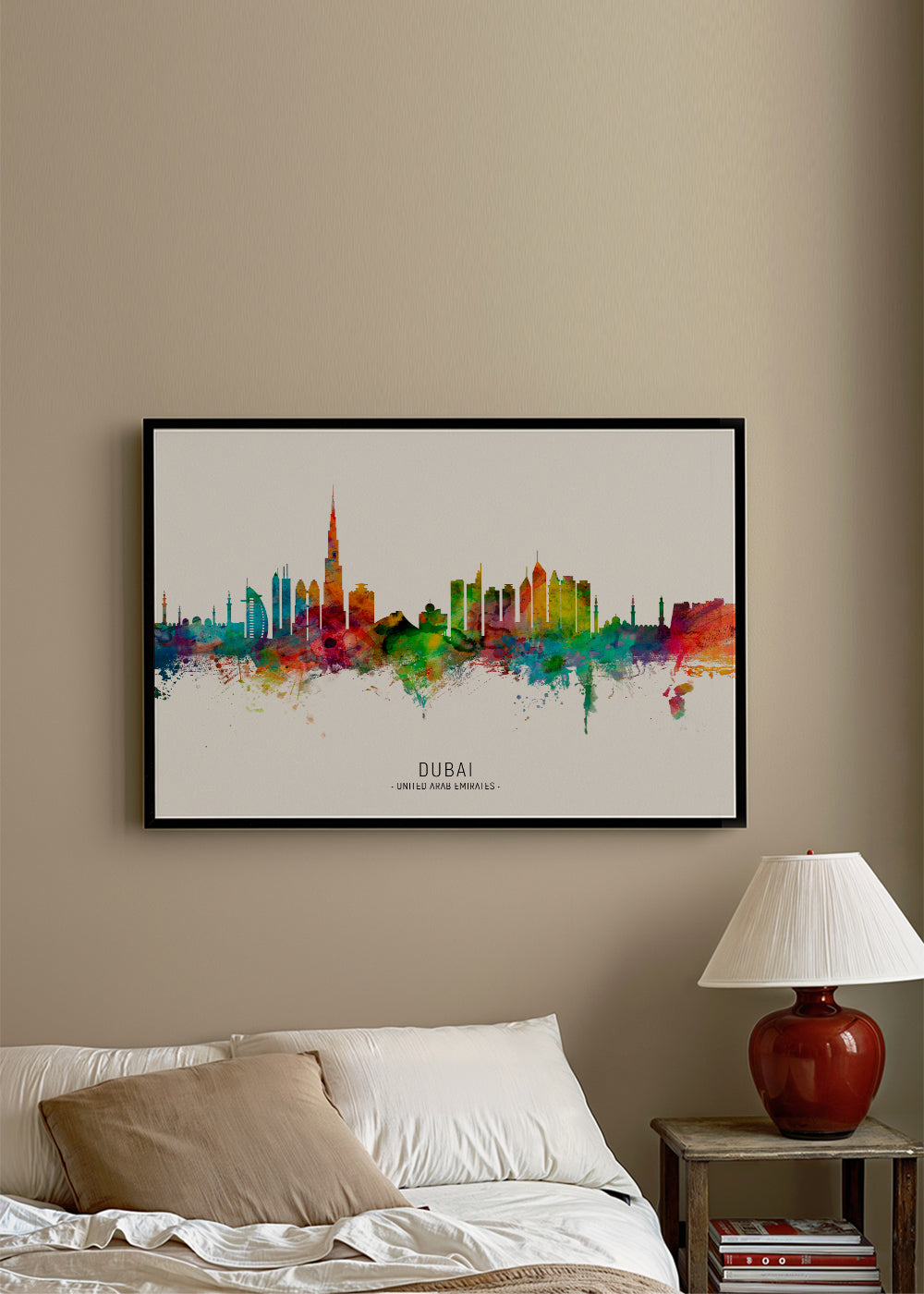 Stadstavla Dubai skyline akvarell