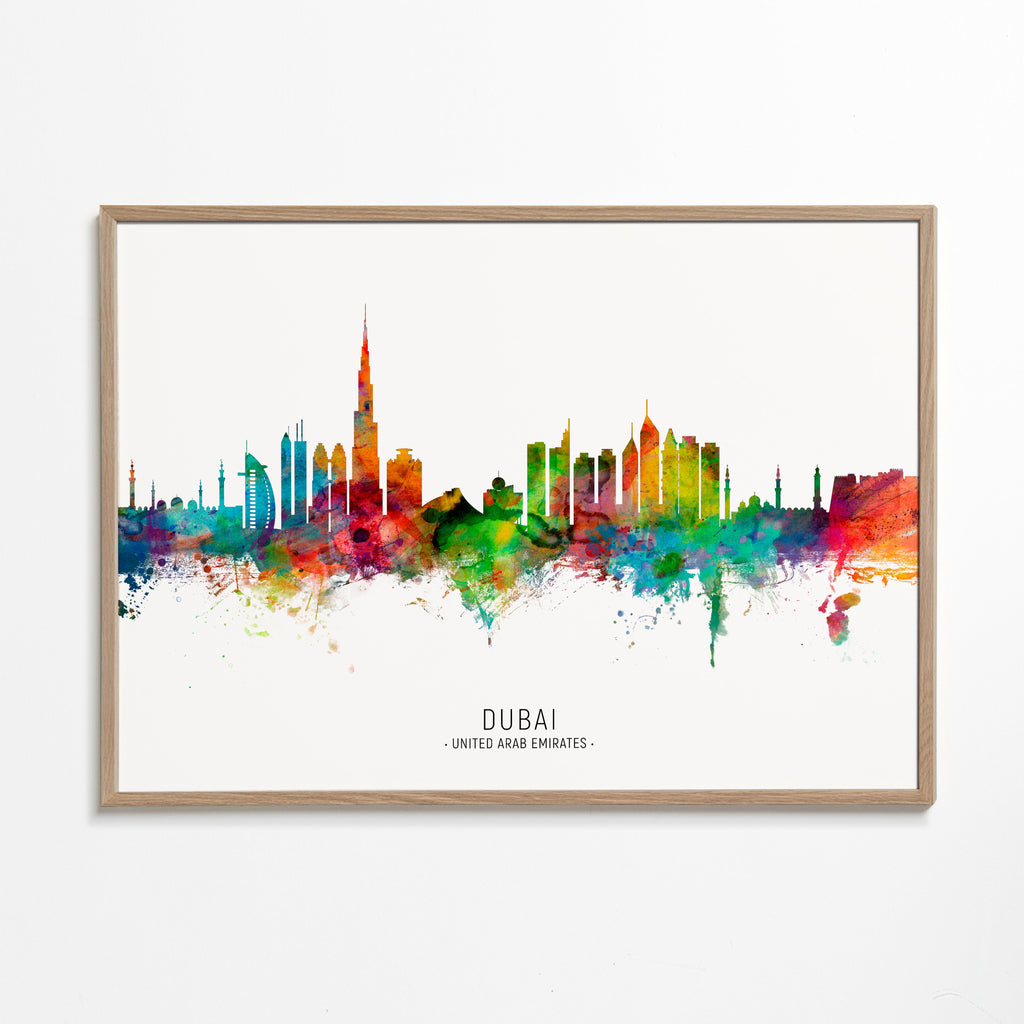Stadstavla Dubai skyline akvarell