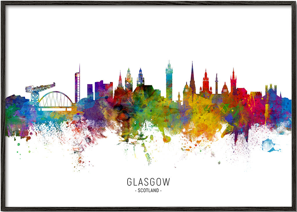 Reseaffisch Glasgow skyline akvarell