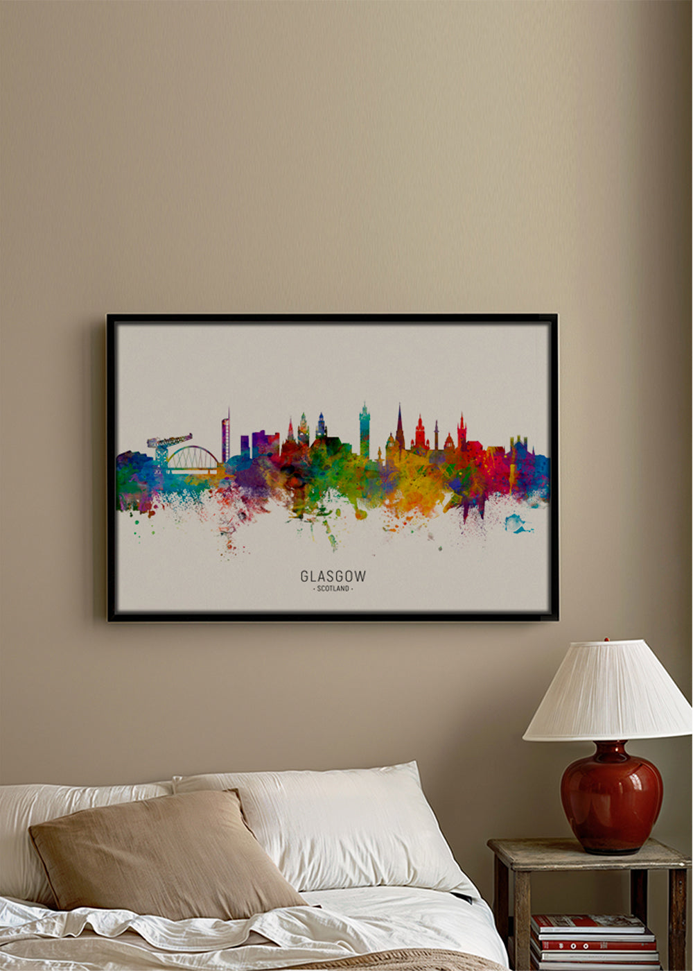 Reseaffisch Glasgow skyline akvarell