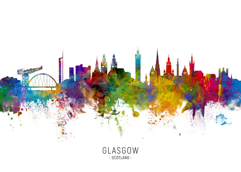 Reseaffisch Glasgow skyline akvarell