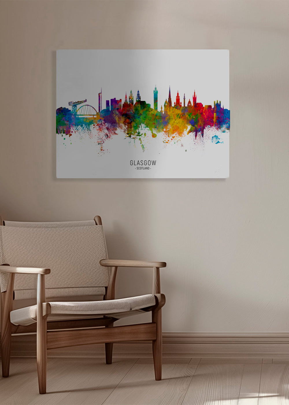 Reseaffisch Glasgow skyline akvarell