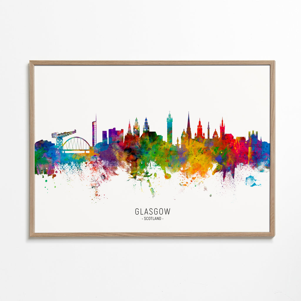 Reseaffisch Glasgow skyline akvarell