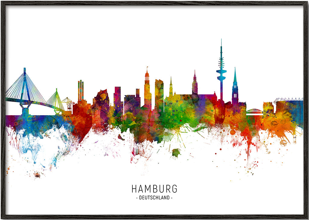 Stadstavla Hamburg skyline i färg
