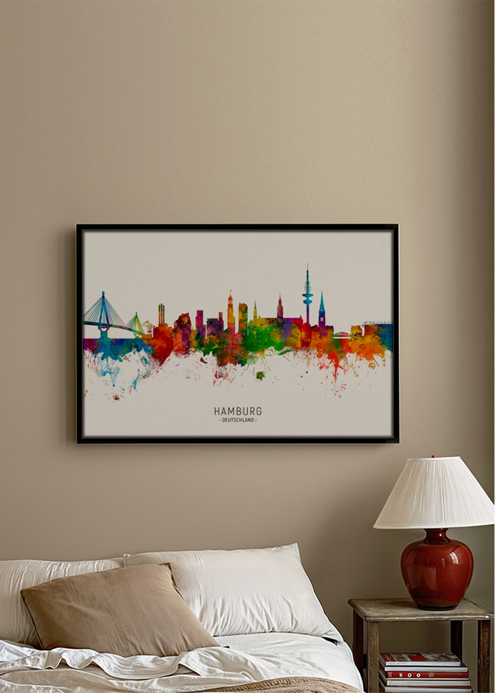 Stadstavla Hamburg skyline i färg