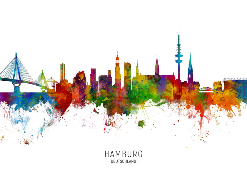 Stadstavla Hamburg skyline i färg