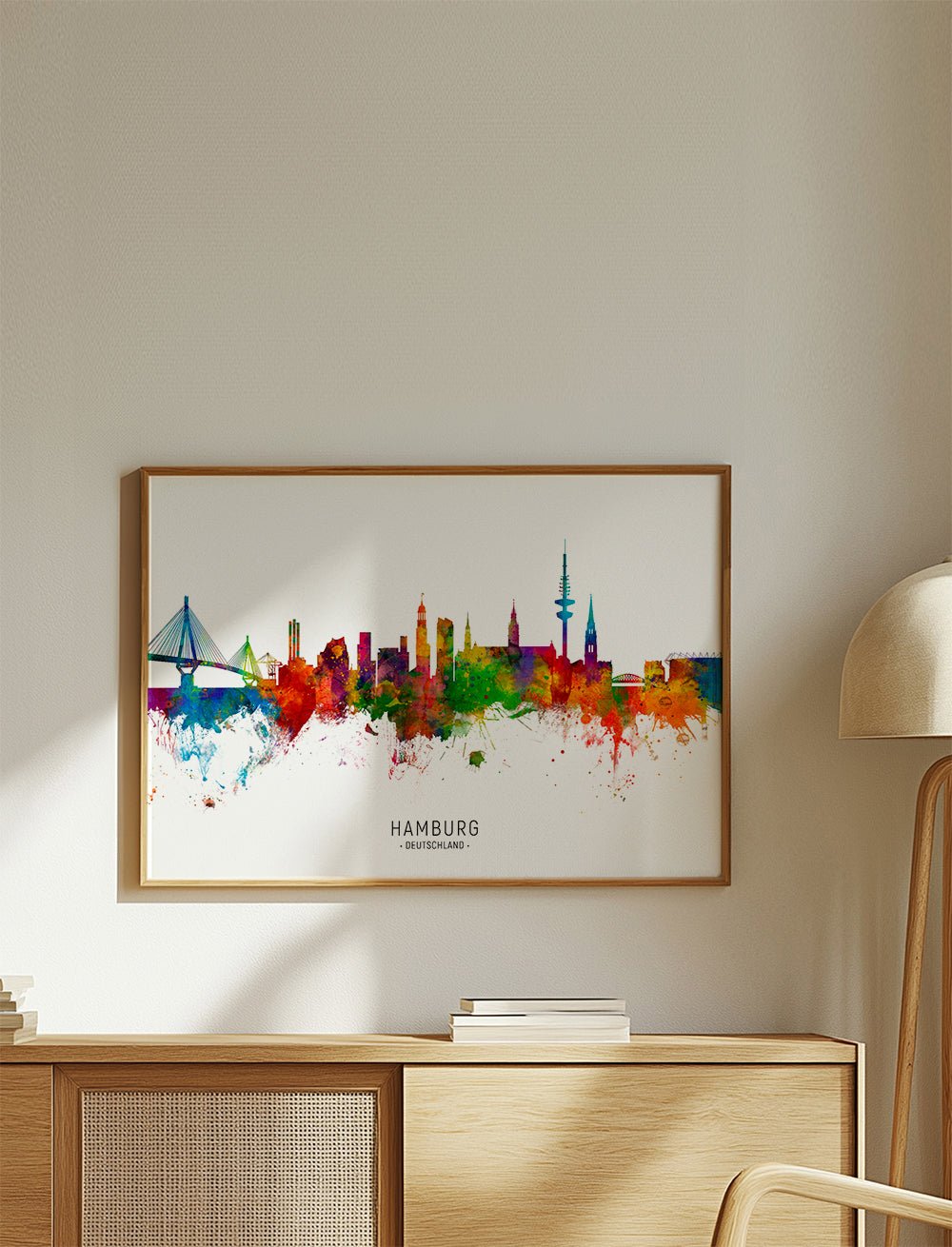 Stadstavla Hamburg skyline i färg