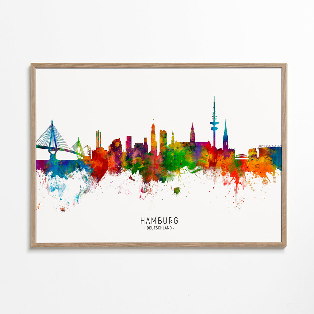 Stadstavla Hamburg skyline i färg