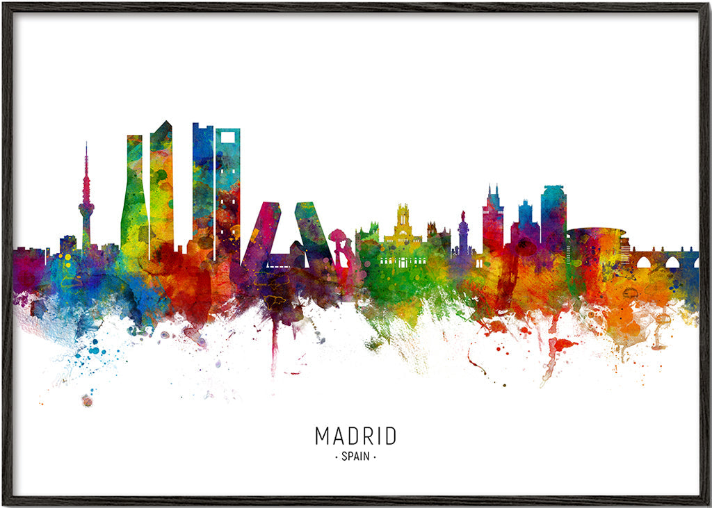 Reseaffisch: Madrids skyline i akvarell och färg