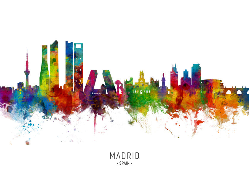 Reseaffisch: Madrids skyline i akvarell och färg