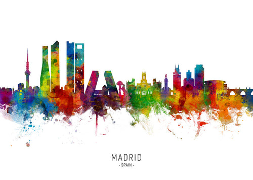 Reseaffisch: Madrids skyline i akvarell och färg