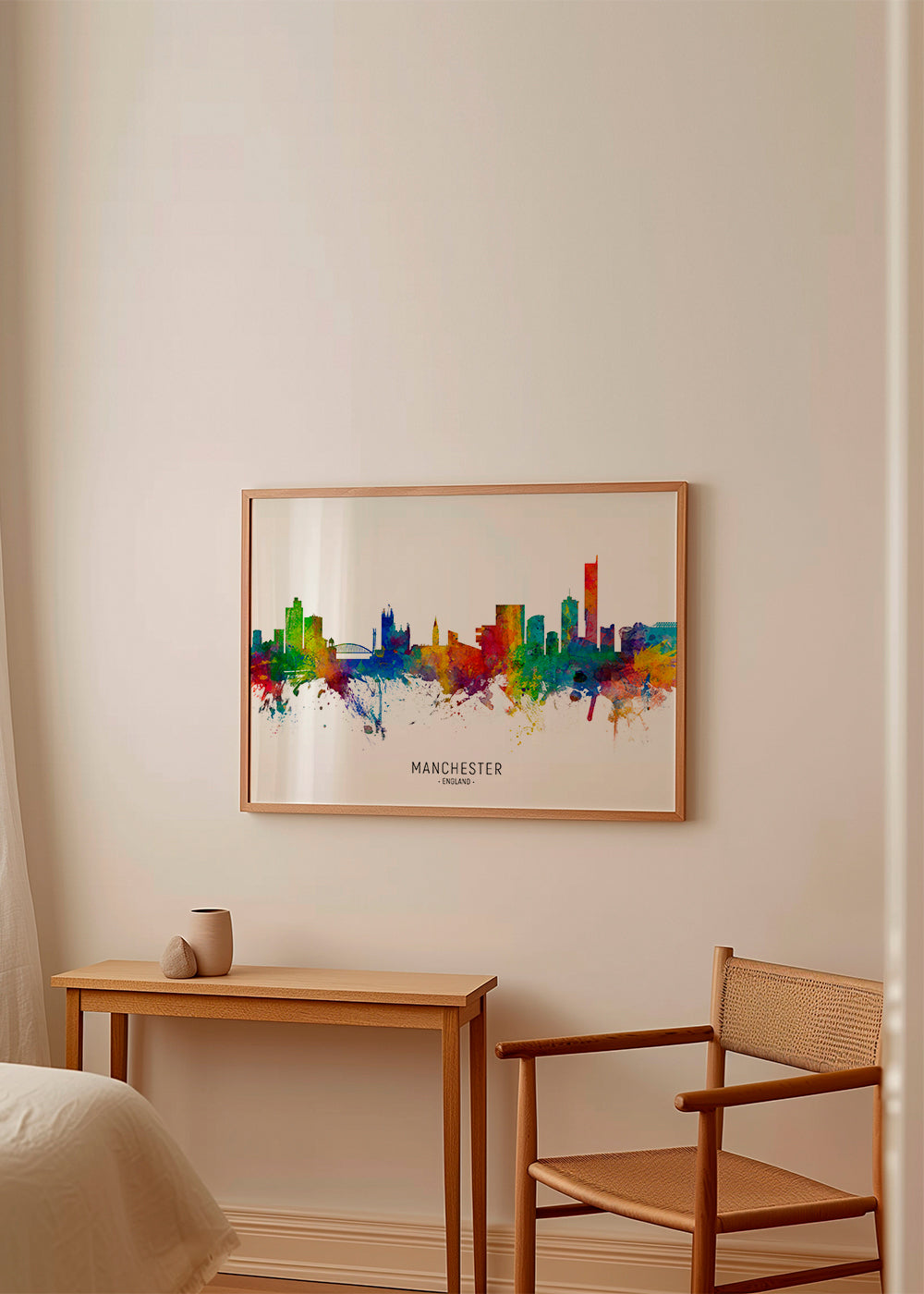 Reseaffisch: Manchester skyline i färgexplosion