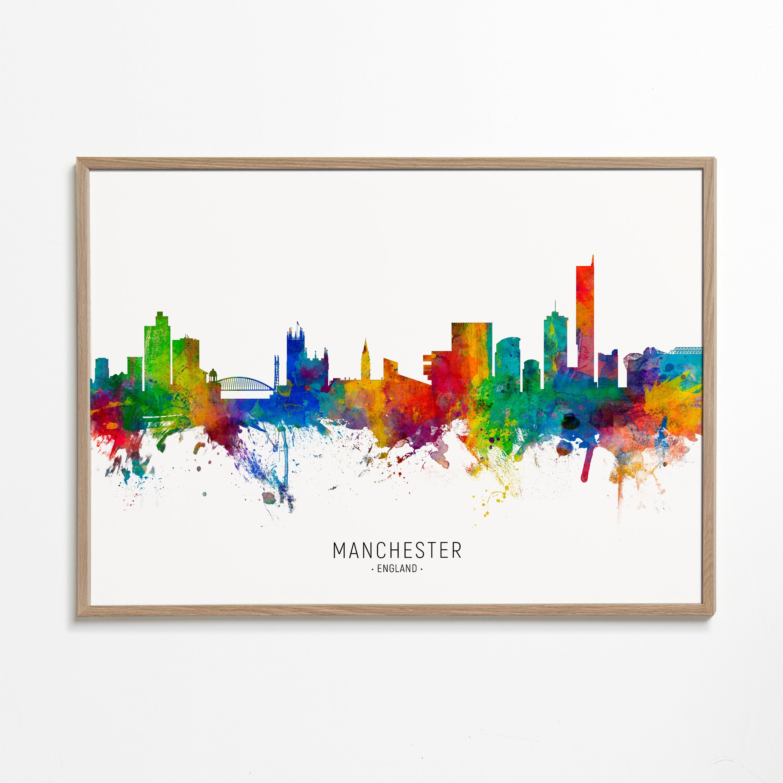 Reseaffisch: Manchester skyline i färgexplosion