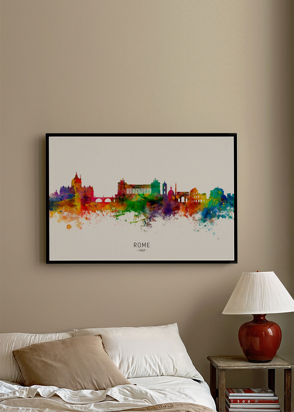 Reseaffisch: Rom skyline akvarell
