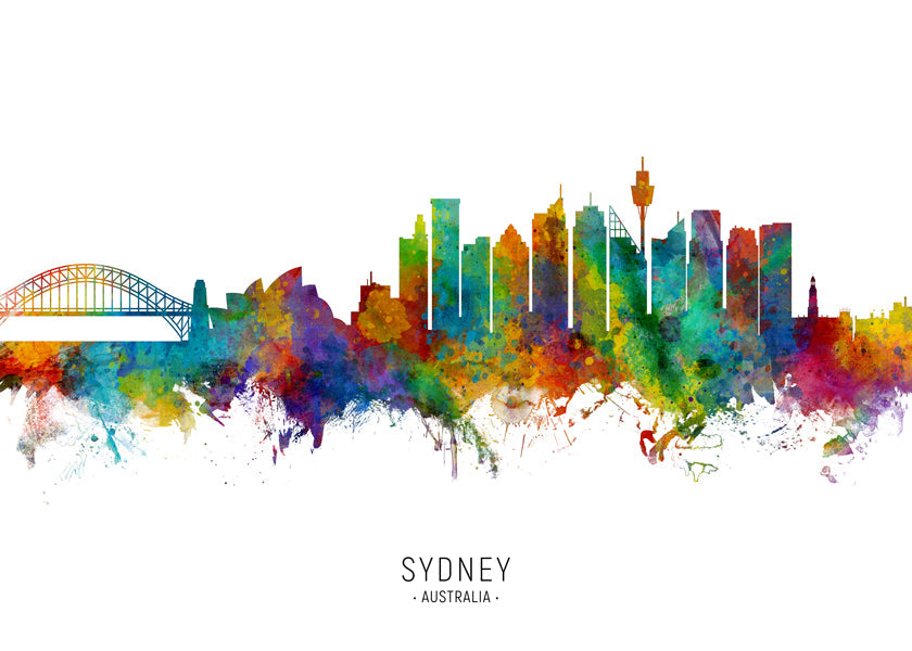 Kökskonst: Sydney skyline akvarell i många färger