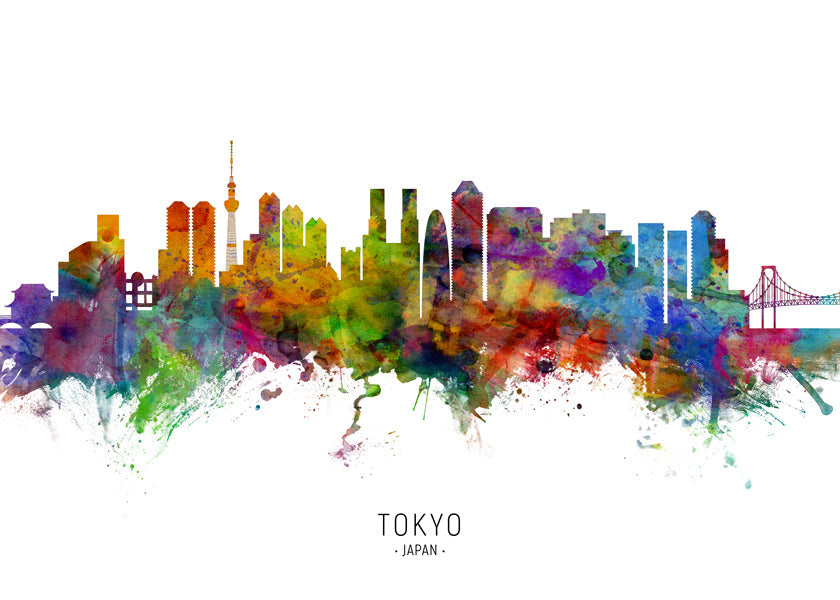 Kökskonst Tokyo skyline akvarell