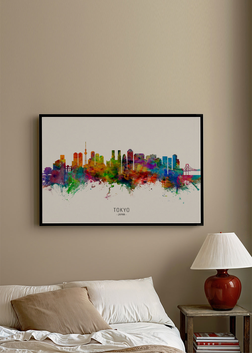 Kökskonst Tokyo skyline akvarell