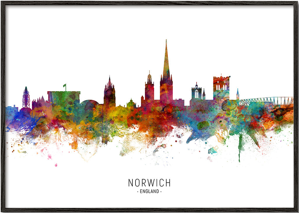 Kökskonst Norwich skyline akvarell i många färger