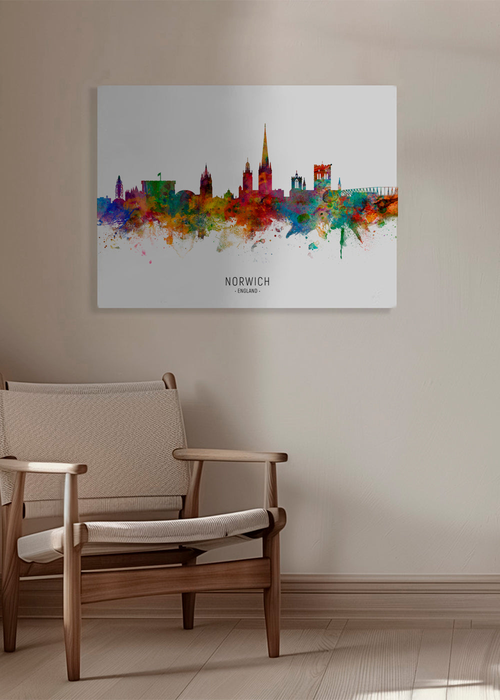 Kökskonst Norwich skyline akvarell i många färger