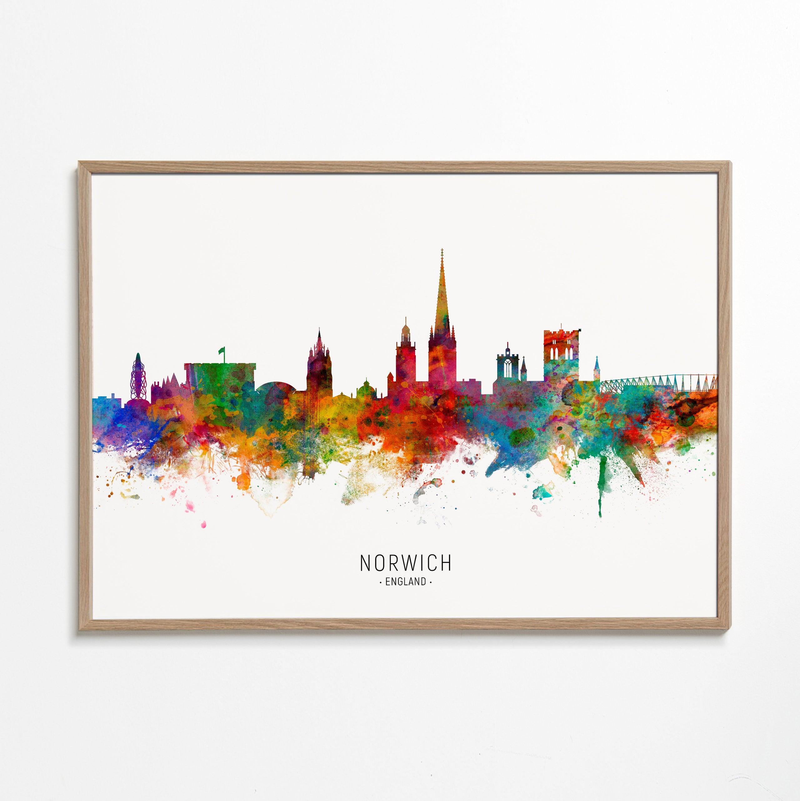Kökskonst Norwich skyline akvarell i många färger