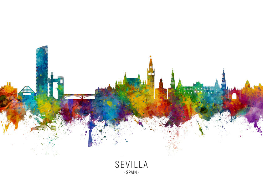 Reseaffisch: Sevillas skyline i akvarell