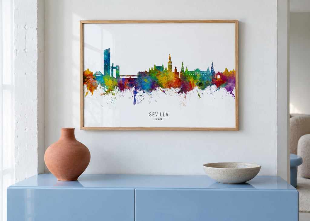 Sevilla Skyline multicolor - Framed poster in an interior