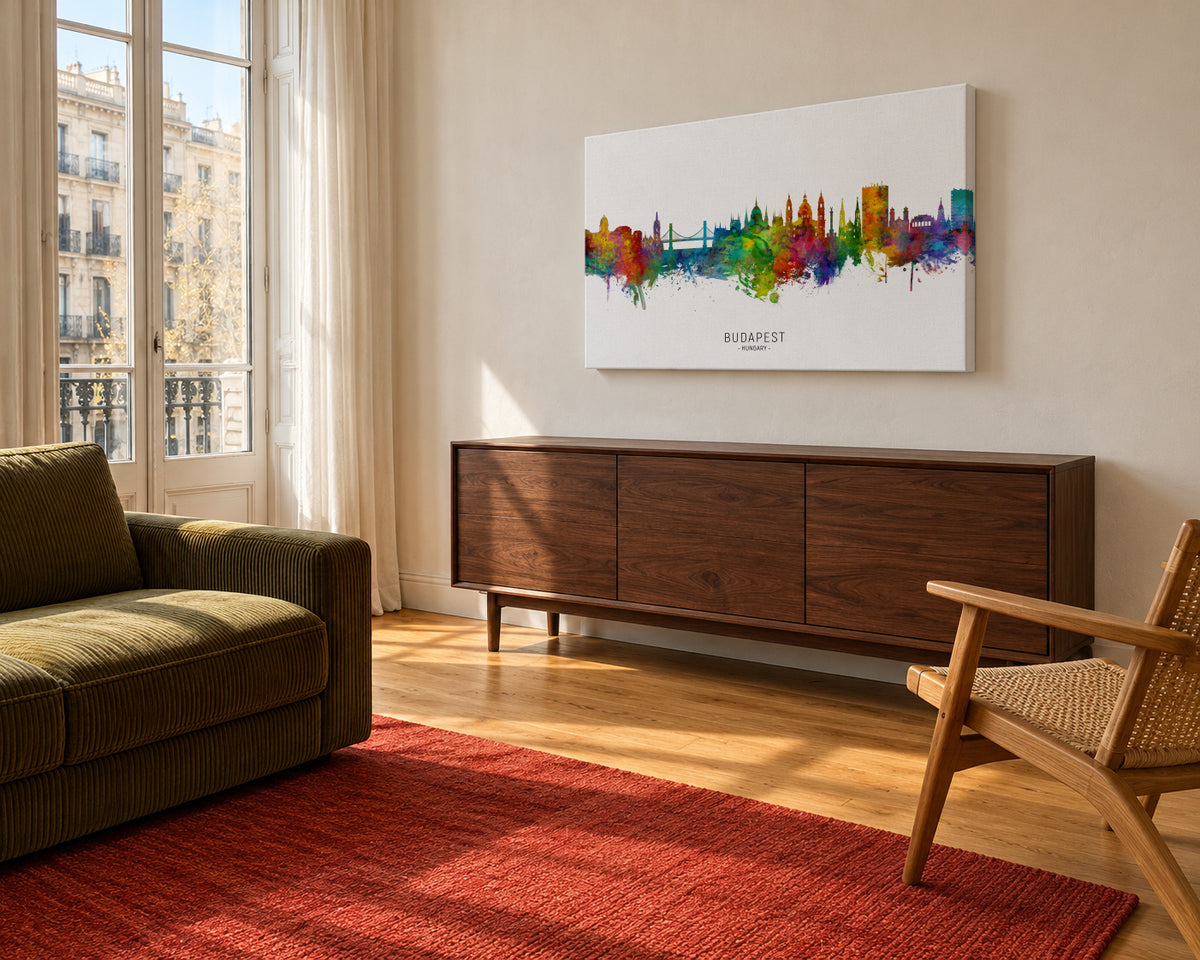 Budapest Skyline multicolor - Unframed canvas in an interior