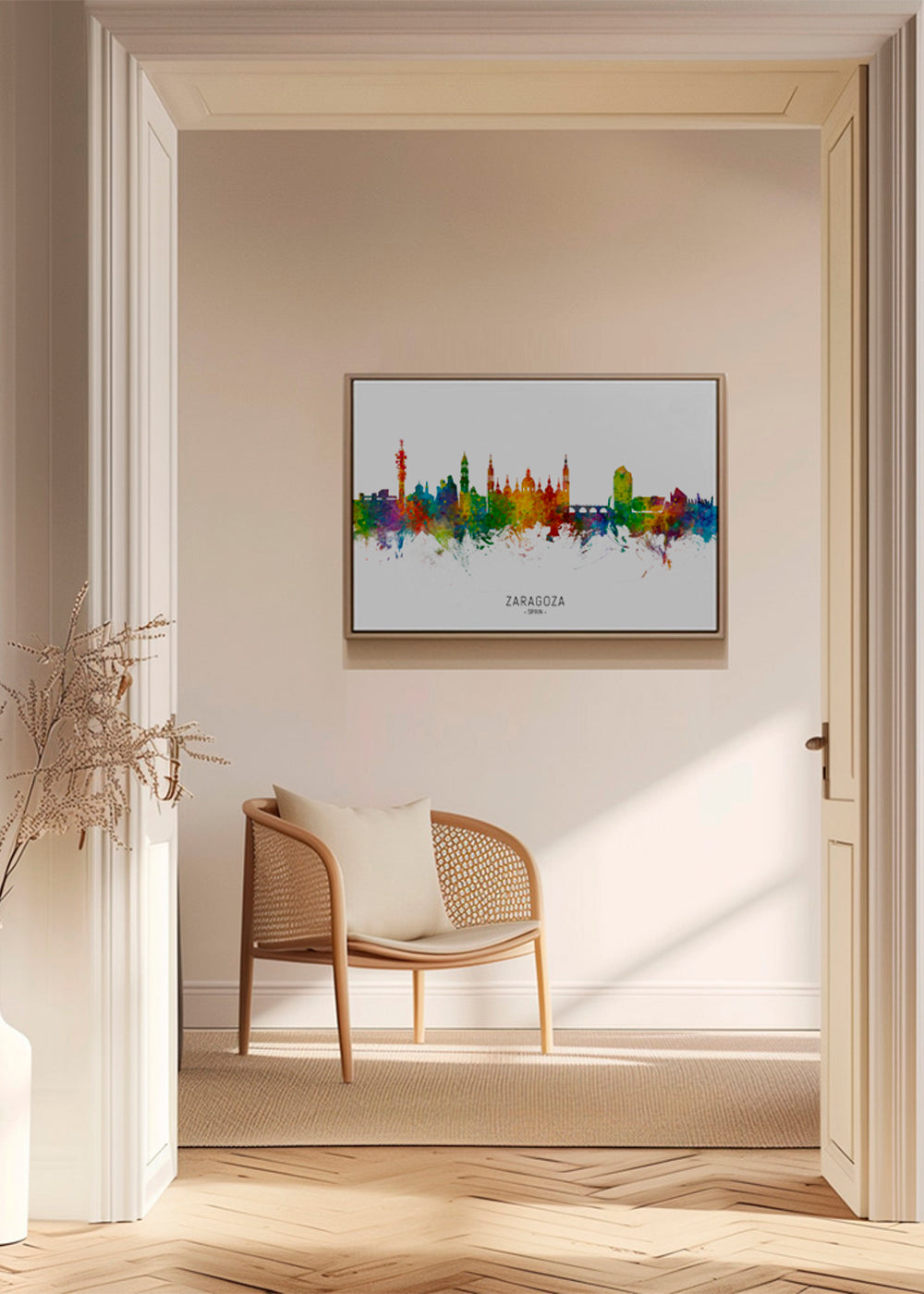 Stadsbild Zaragoza färgstark skyline