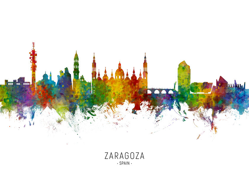 Stadsbild Zaragoza färgstark skyline