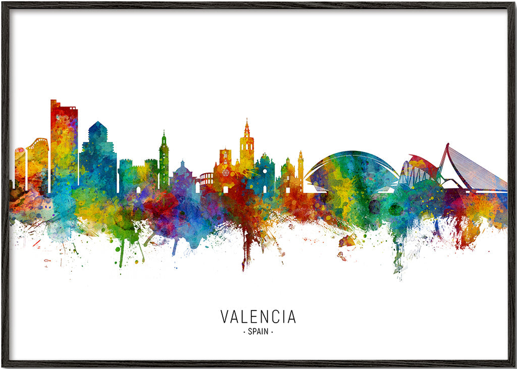 Reseaffisch Valencia skyline akvarell