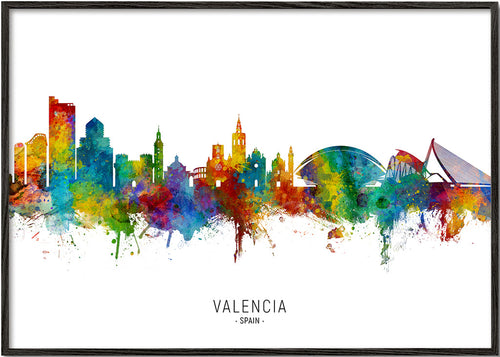 Reseaffisch Valencia skyline akvarell