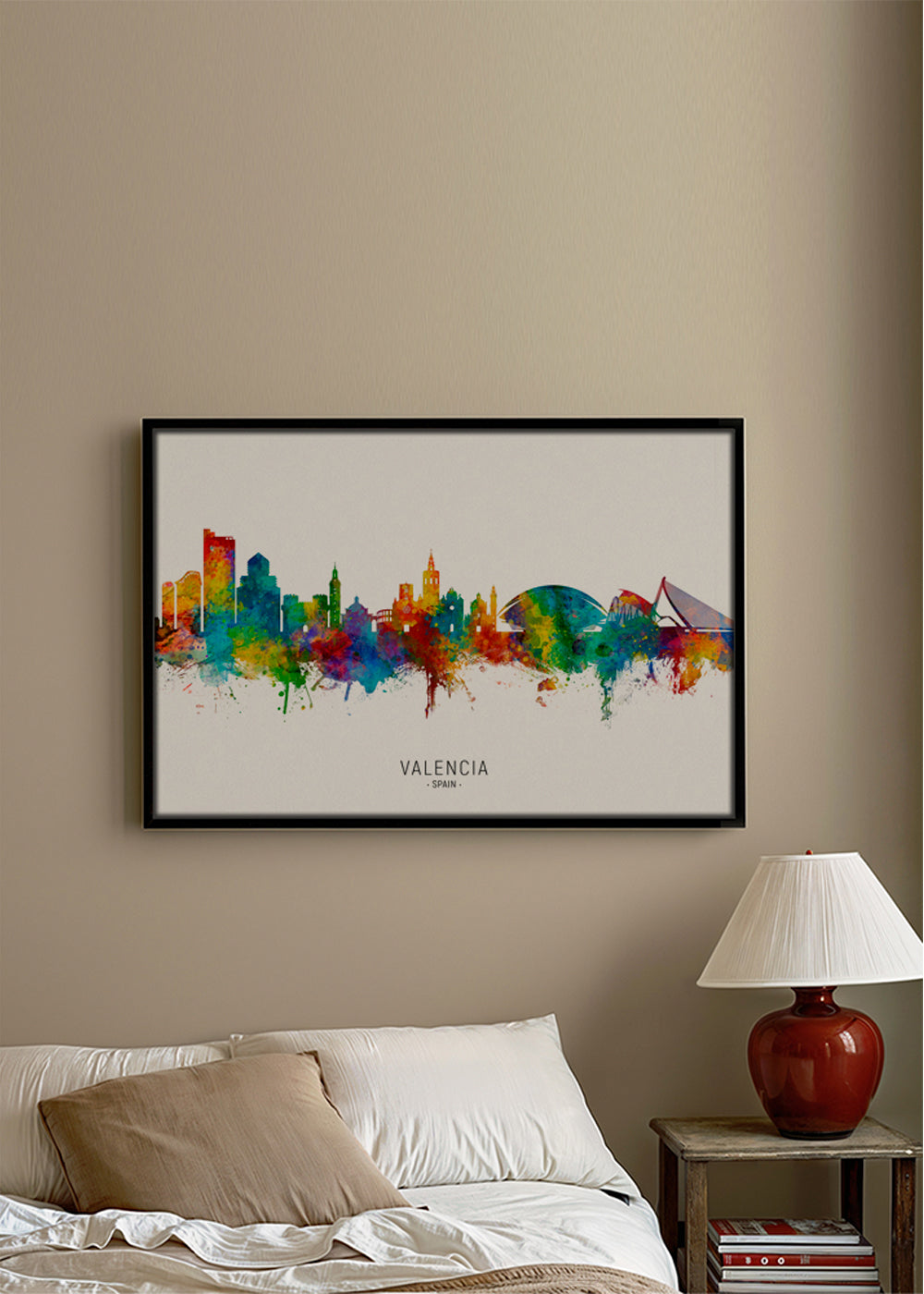 Reseaffisch Valencia skyline akvarell